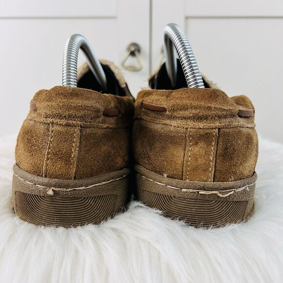 Eddie Bauer Haven Brown Suede Leather Fur Lined Moccasin Slippers Mens 9.5-10.5 - Picture 5 of 8
